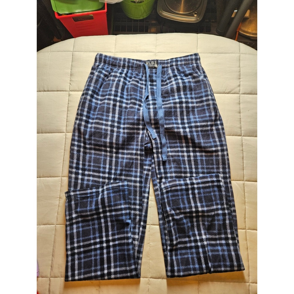 Lucky Brand Mens Plaid Fleece Pajama Pants Blue Black Sleepwear Lounge‎ Size M
